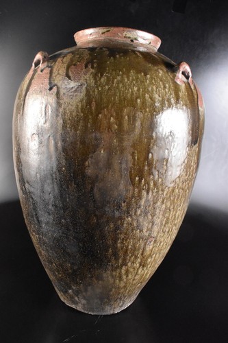 D3729: XF Japanese Old Iga-ware Youhen DECORATIVE VASE POT with a decorative