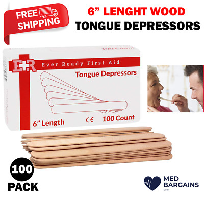 Ever Ready First Aid Medical 6'' Wood Tongue Depressors Adults Children - 100CT