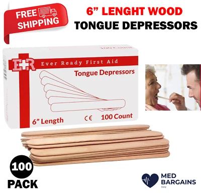 Ever Ready First Aid Medical 6" Wood Tongue Depressors Adults Children - 100CT