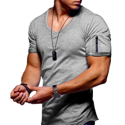 Mens Muscle Top Slim Fit Gym T Shirt V Neck Short Sleeve Plain Casual Tee Shirts - Picture 13 of 20