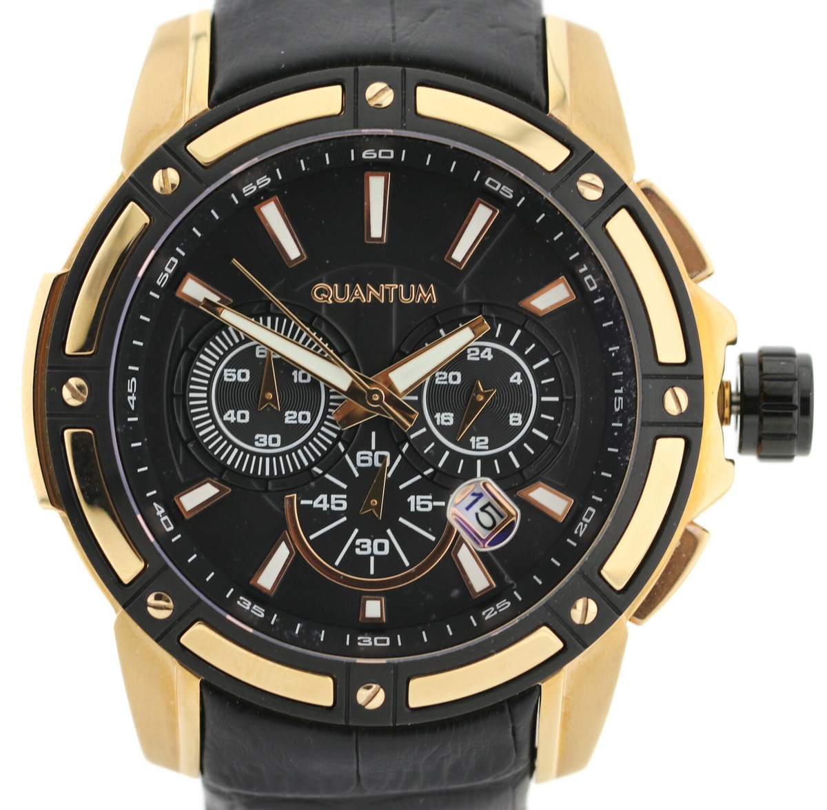 Quantum goldfarbene Herrenuhr Datum Quarz Ø49mm wasserdicht  100m