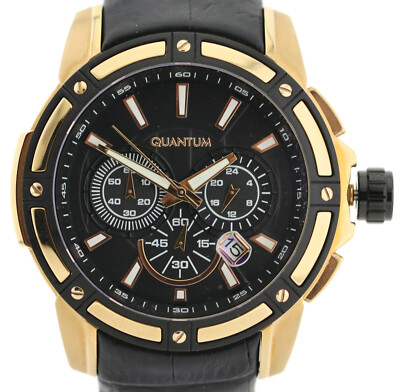 Quantum goldfarbene Herrenuhr Datum Quarz Ø49mm Ref. PWG379.651 wasserdicht 100m