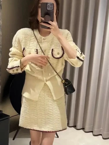 Conjuntos de dos piezas para mujer oficina dama cárdigan suéter falda traje para mujer - Imagen 5 de 25