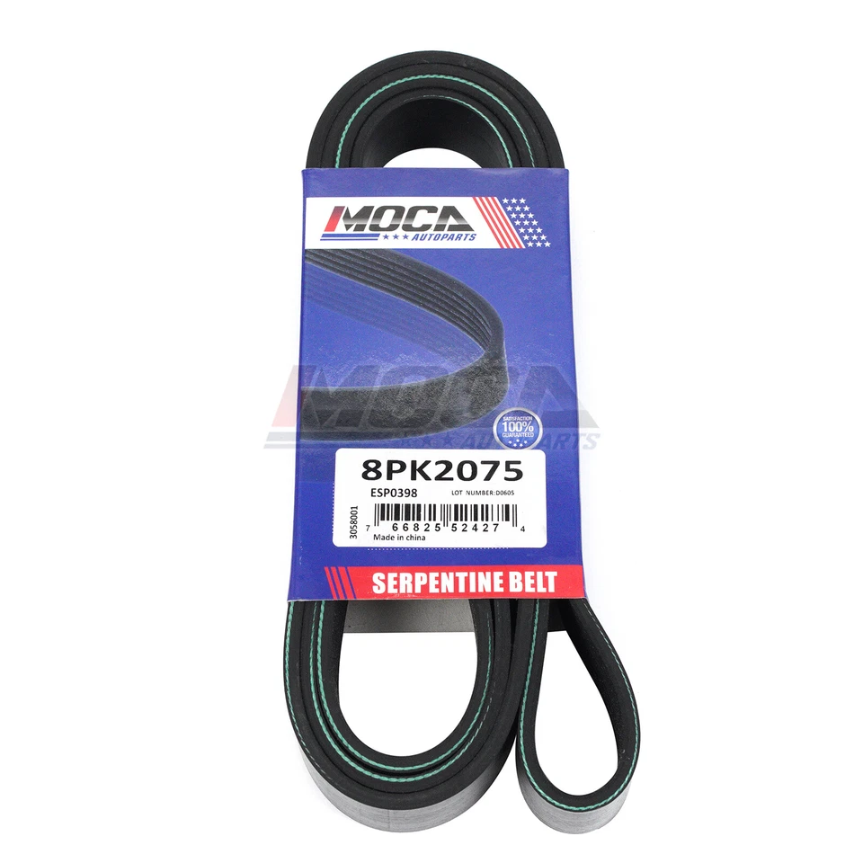 Cinturón serpentino EPDM 8PK2075 para Dodge W250 W350 D250 D350 1989-1993 5,9 L OHV Foto 2 de 4