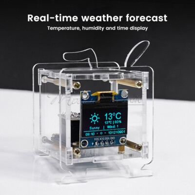 DIY ESP8266 Mini Weather Forecast Electronic Clock Kit 0.96'' OLED Display+Shell