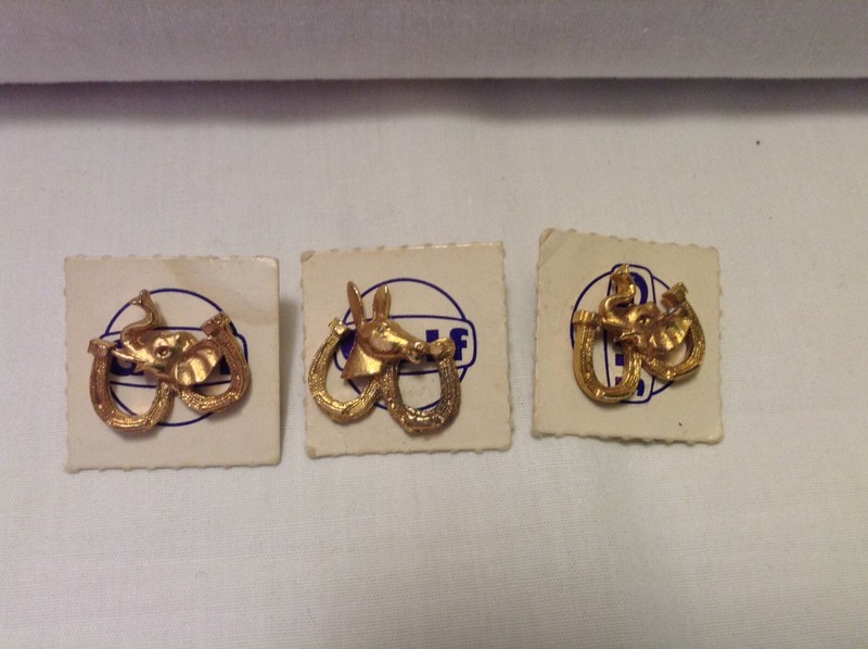 Lot of 3 Vintage Gulf Gas Political Elephant Donkey Horseshoe Pins