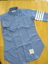NWOT Thom Browne Short Sleeve Blue with Woven 4 Bar Sleeve Stripe TB1 Small