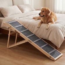 6-level Foldable Dog Ramp with Non-slip Carpet, Removable Side Rails, Platform