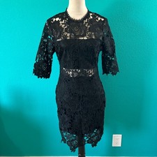 NWT Lulus A Fine Romance Black Lace Sheath Dress LBD Party Cocktail Goth Size M