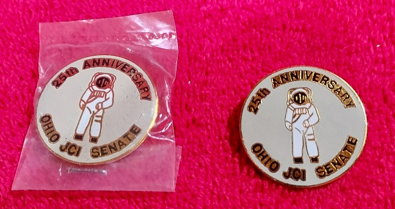 2-NEW Vintage Ohio JC's 25 Anniversary Senate Pin Depicting Astronaut