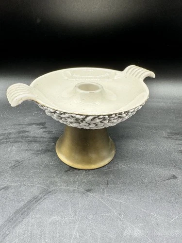 Vintage MCM Royal Haeger Fat Lava Candlestick Holder With Brass Base READ