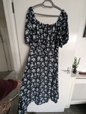 3xl black and Blue Floral Maxi Dress Short Sleeve Square Neck lightweight