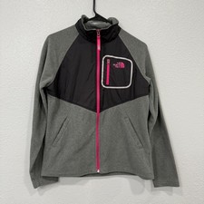 The North Face Girls Fleece Jacket Zip Up Black Pink Accents Size XL