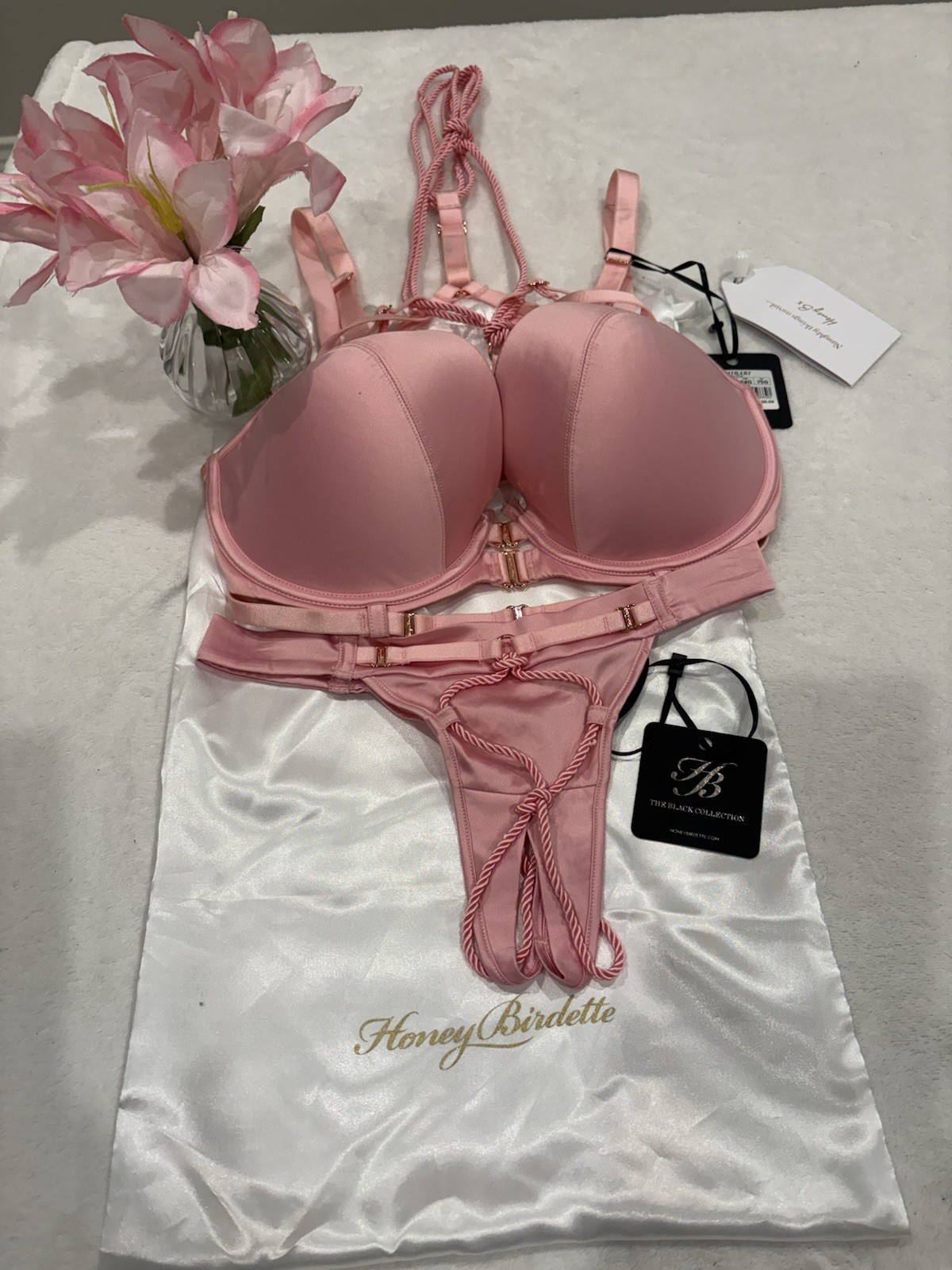 Honey Birdette Blush Pink Lingerie Set /Luxe Rope Detail / The Black Collection