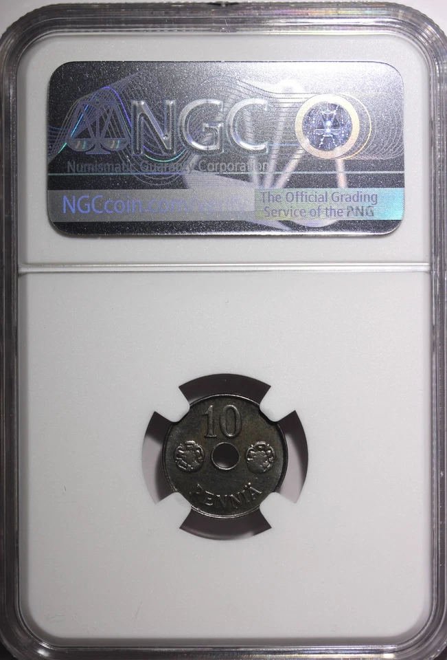 FINLAND Iron 1943 10 Pennia NGC MS65 WWII Issue 1 GRADED HIGHEST SCARCE KM# 34.1 - Image 3 of 4