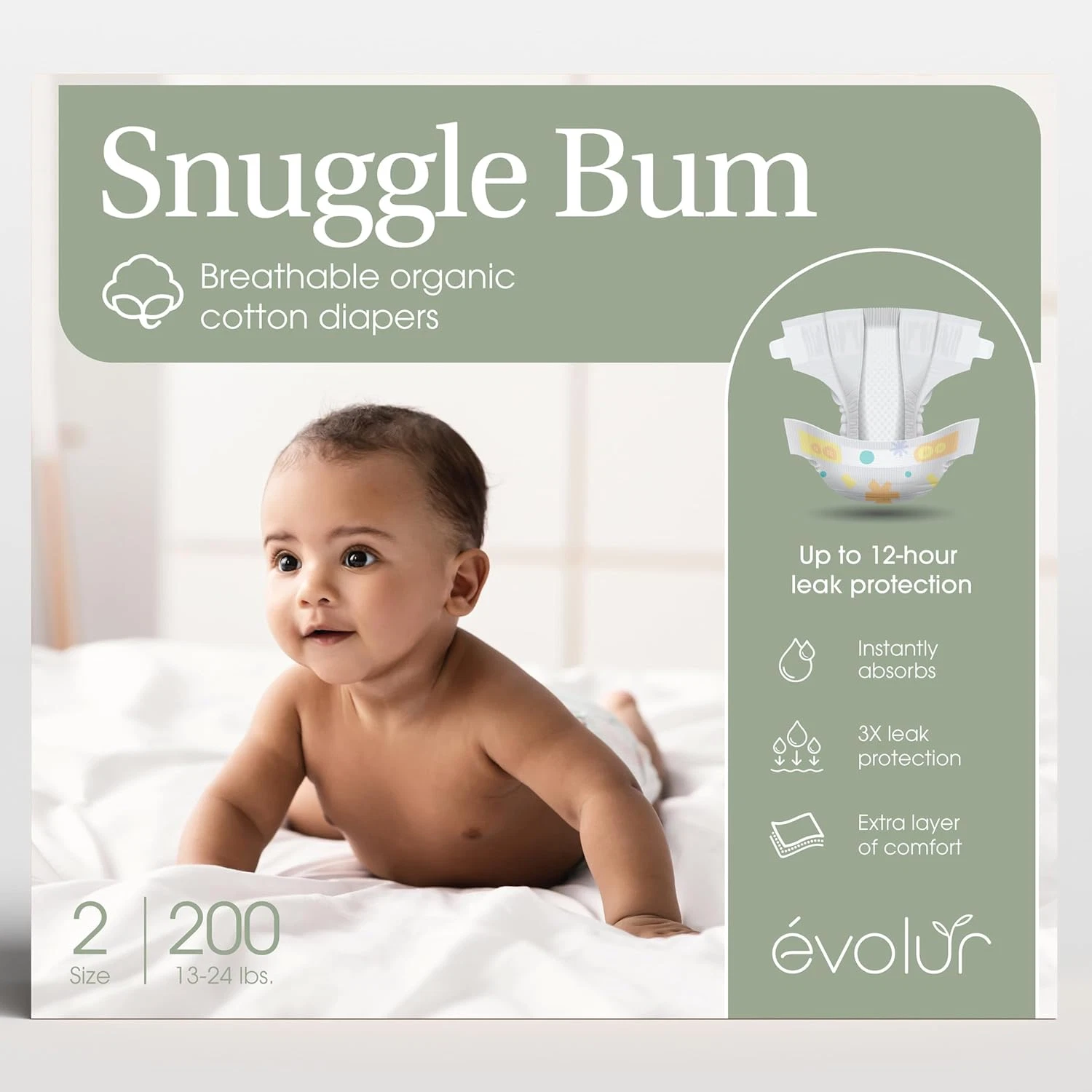 Snuggle Bum Baby Diapers - Size 2, 200 Count, for Newborns (13 Lbs - 24 Lbs), Ul