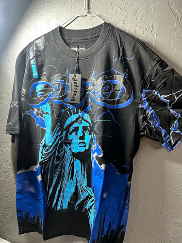Godspeed Men's L Black/Blue Graphic Print Crew Neck Short Sleeve Cotton T-Shirt