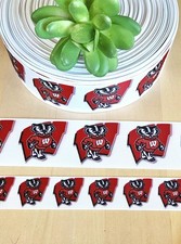 7/8  1.5 " 1 YD Wisconsin Badgers Ribbon Wisconsin-Madison Logo Badgers