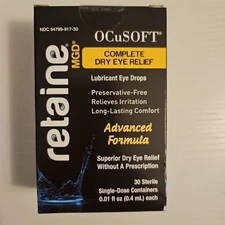 OCuSOFT Retaine MGD Complete Dry Eye Relief Lubricant Eye Drops 30ct Exp 2027+