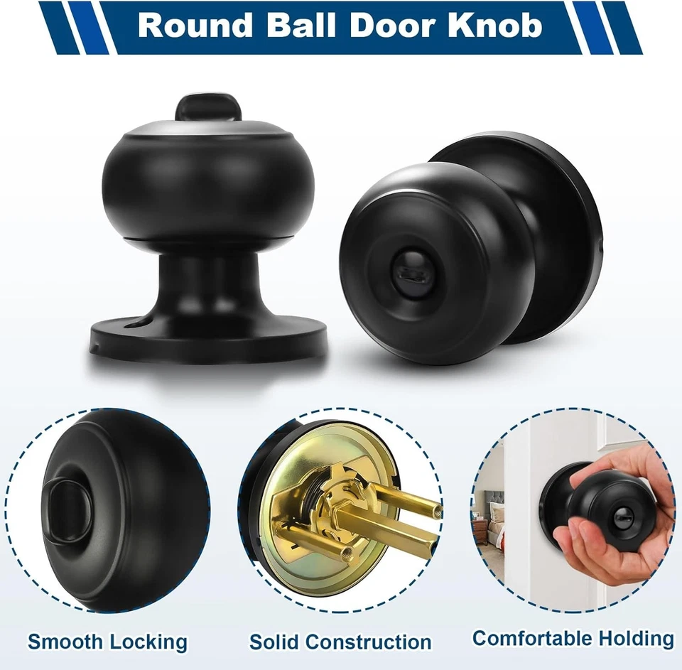 Ручки дверные конфиденциальные для спальни ванной матовые черные упаковка 10 шт. - Изображение 3 из 4