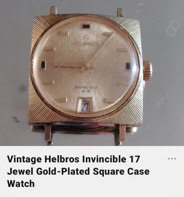 Vintage Helbros Invincible 17 Jewel Gold Plated Square Case watch