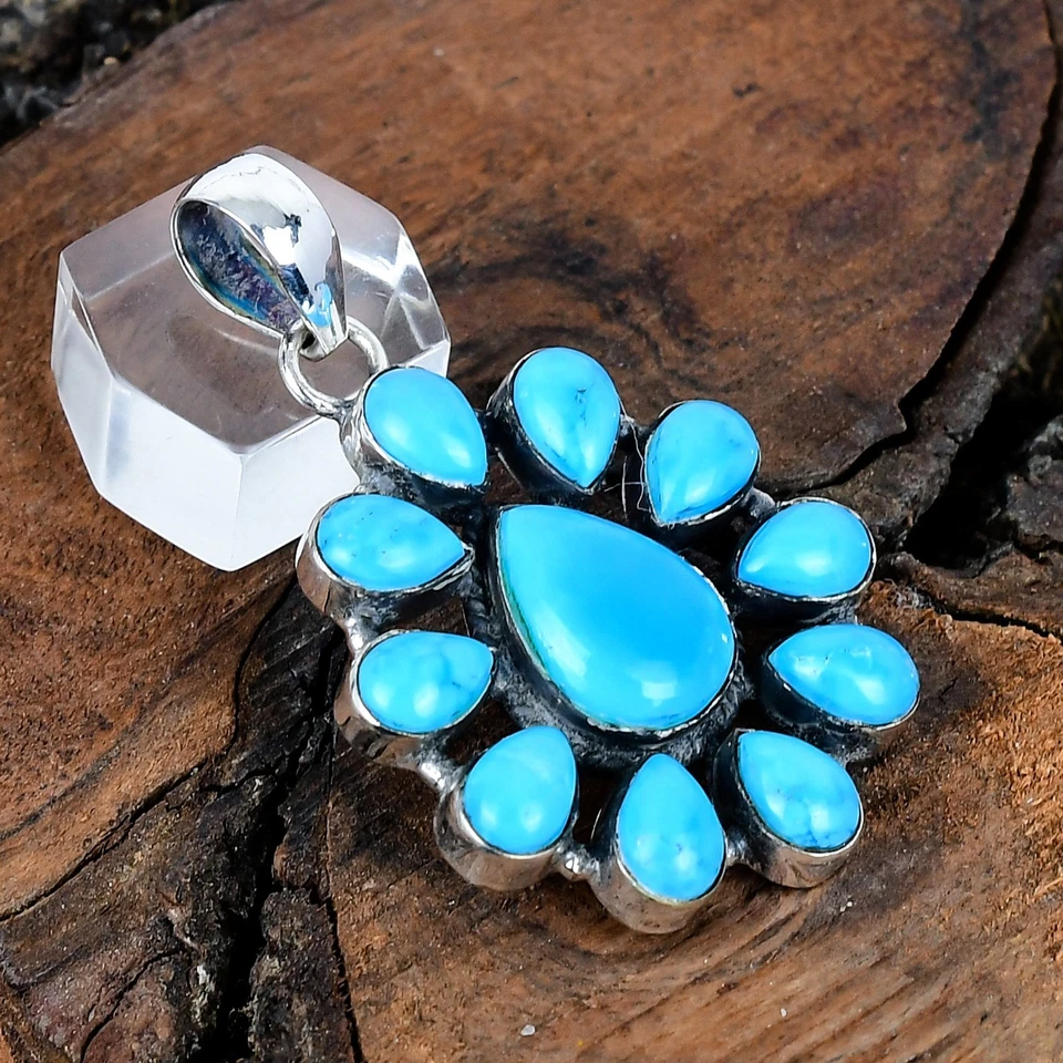 Colgante navajo hecho a mano de plata esterlina con piedras preciosas turquesa de la Bella Durmiente de 2,10" Foto 3 de 4