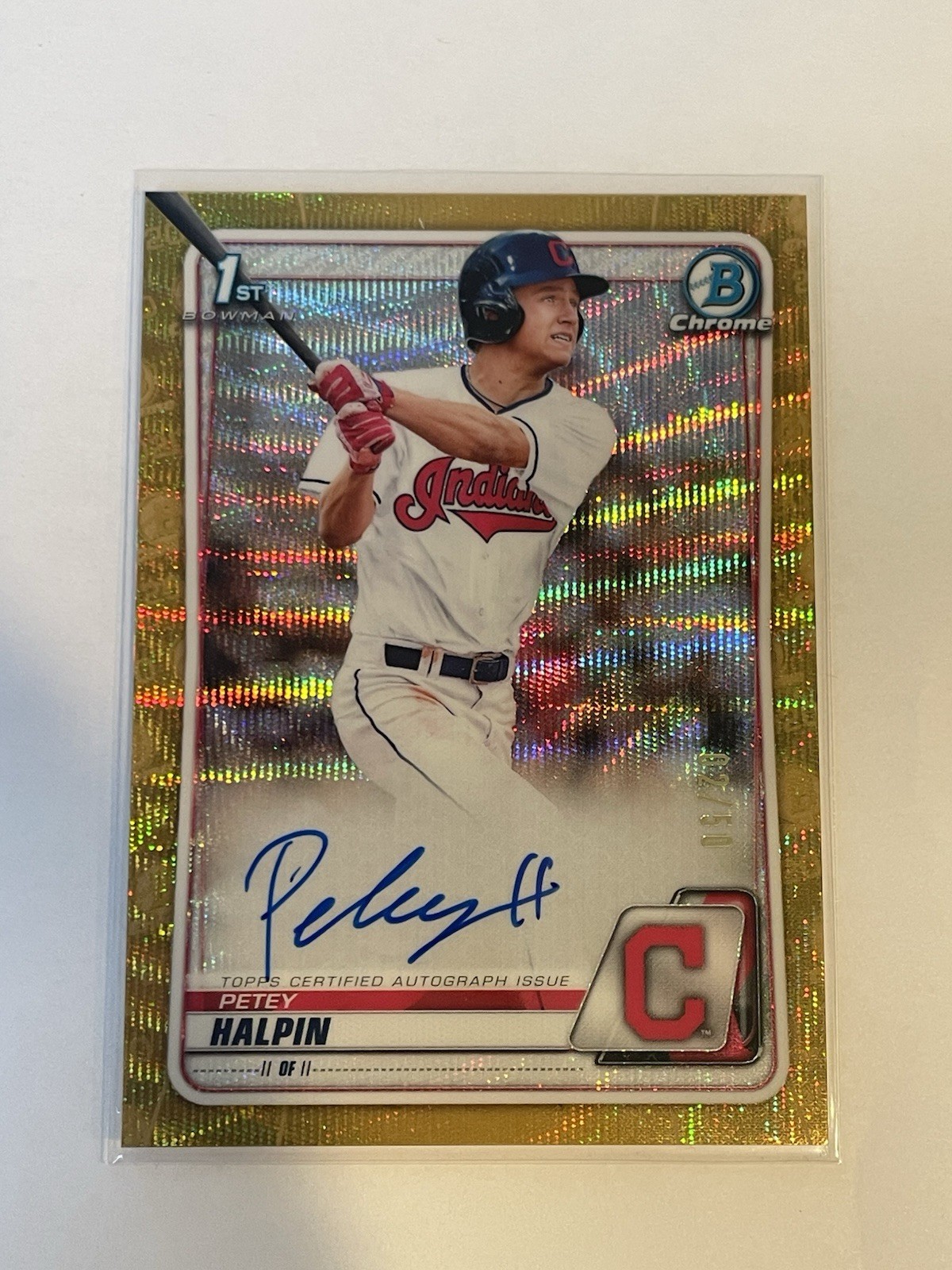 Petey Halpin 2020 Bowman Chrome Gold Wave Refractor /50 RC Auto Rookie Guardians
