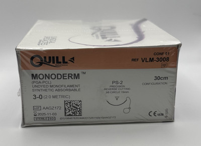Quill Barbed Suture By Corza VLM-3008 PGA/PCL Size 3-0 PS-2 Needle 30cm