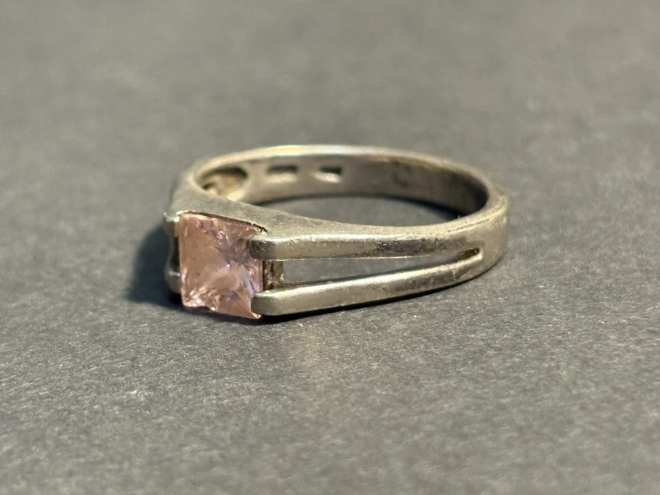 Anillo Vintage Plata de Ley 925 y Piedras Preciosas Rosa Talla 8.5 Foto 2 de 4