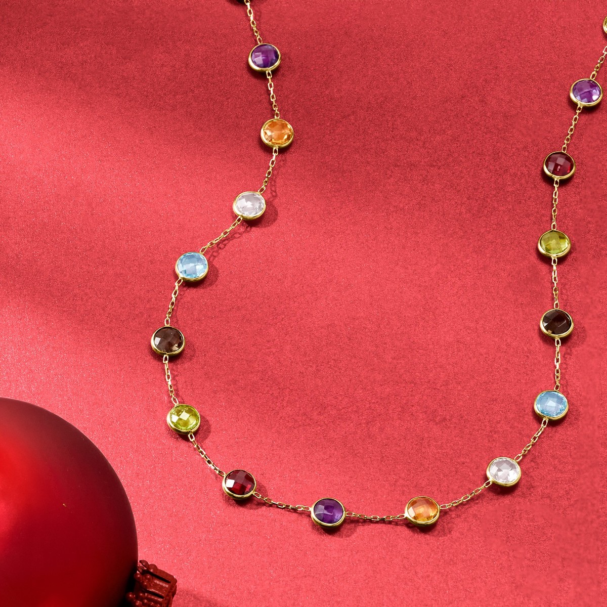 リラクゼーショングッズ Crystal H CDT Orange Sunset 1ml 13.80 ct. t.w. Bezel-Set Multi-Gemstone Station Necklace in