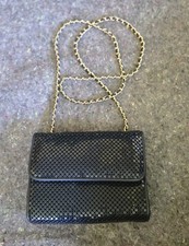 VINTAGE WHITING DAVIS BLACK METAL MESH EVENING BAG CLUTCH SHOULDER BAG PURSE