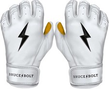 BRUCE BOLT Youth Original Series Short Cuff Batting Gloves, White / Gold
