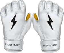BRUCE BOLT Youth Original Series Short Cuff Batting Gloves, White / Gold