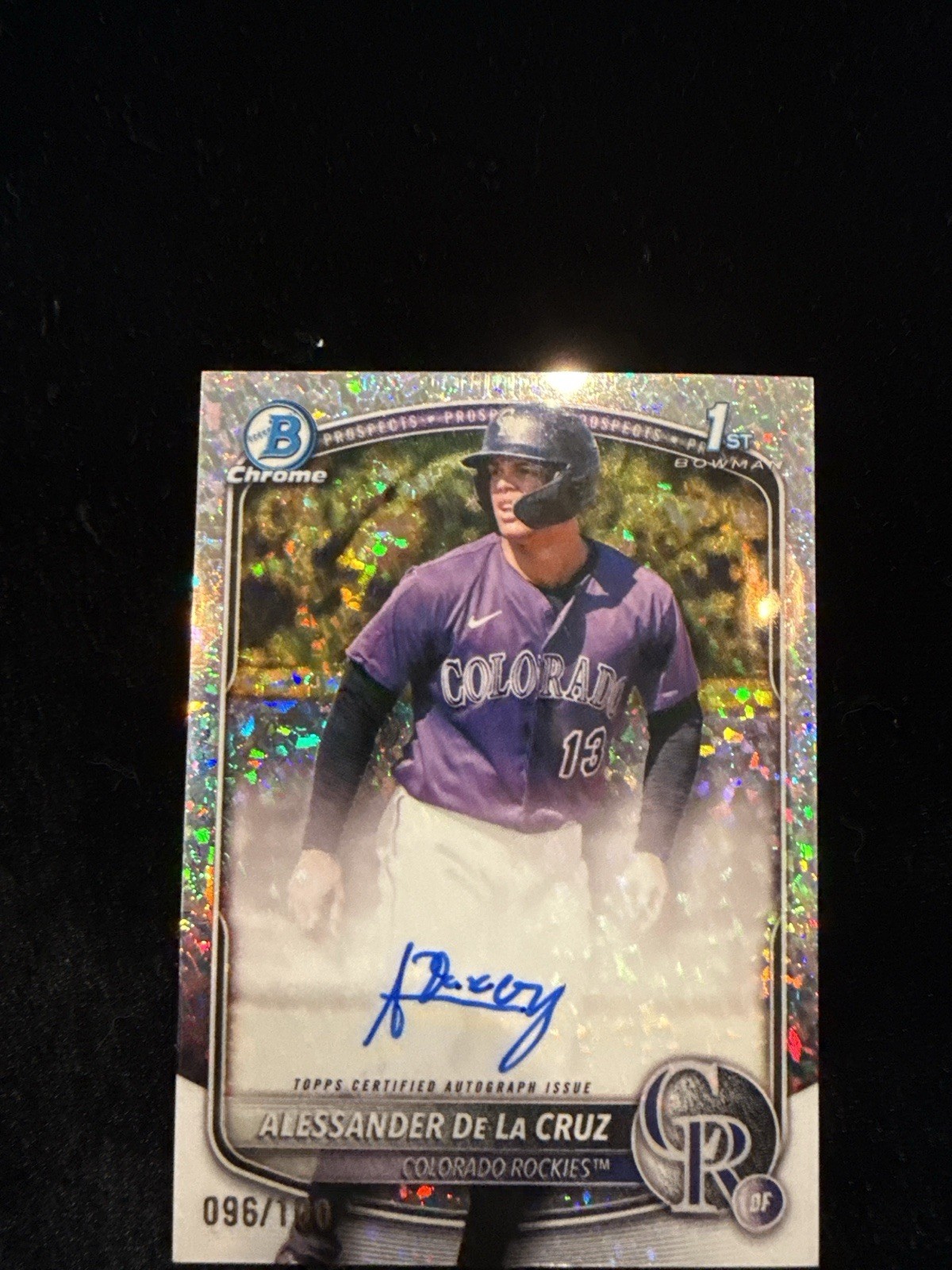 2025 Bowman Chrome Alessander De La Cruz AUTO Mini-Diamond /100 Rockies 1st