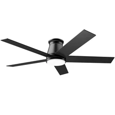 wurzee 52" Flush Mount Low Profile Ceiling Fan, Black,6 Speeds DC Reversible ...