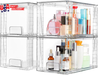 4 Pack Large Stackable Storage Drawers,Easily Assemble Acrylic Bathroom Closet U