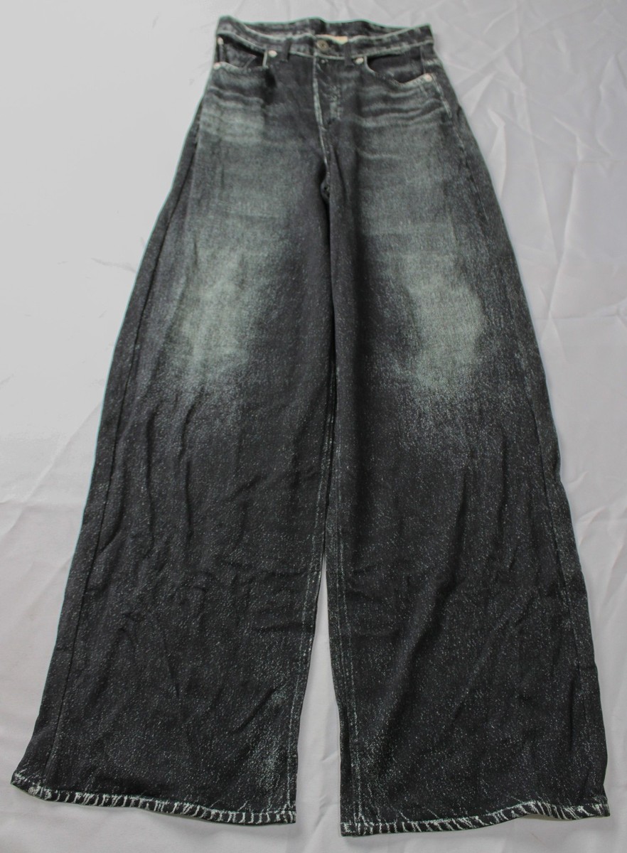 Elan Women's Faux Jean Denim Printed Stretch Sweatpants JT8 Black