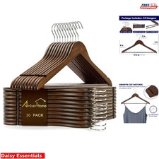 30 Vintage Wooden Hangers with Anti-Rust Chrome Hook - Perfect for Suits Coats