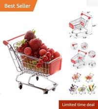 Durable Metallic Mini Shopping Cart for Kids - Supermarket Trolley Dollhouse Toy