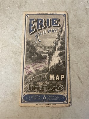 1878 Erie Railway MAP & TIMETABLE New York City Lake Erie & Western RR