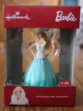 2016 Hallmark Holiday Barbie Doll Christmas Tree Ornament Blue White Dress