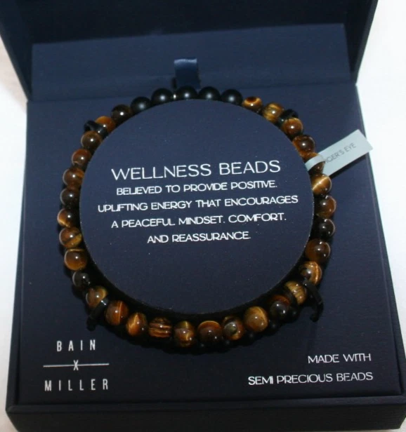 2 pulseras de acero inoxidable con cuentas de piedra genuinas ojo de tigre negro y marrón Foto 3 de 3