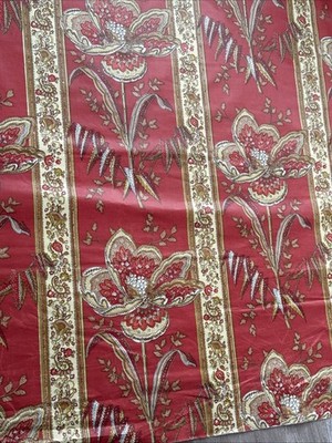 Upholstery Fabric Flora Screen Printed Savalux Scotchgard Gabrielle Cie Red Gold