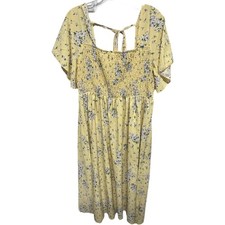 Butter Yellow Blue Floral Cottagecore Milkmaid Size 2X Whimsical Ruched Country