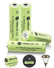 Rechargeable AA 600mAh Ni-MH Batteries for Solar Lights 4 Pack