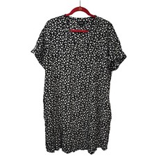 ANA A New Approach Womens XL Black White Floral Daisy Rayon Shift Dress Tunic