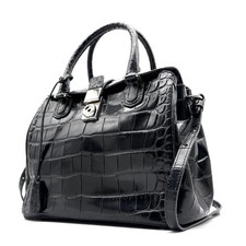 GIORGIO ARMANI Borsa a tracolla 2 vie in pelle nera croc goffrata chiusura argento