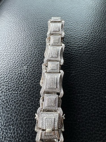 Sterling Silver 925 Square Link Tennis Bracelet 45.88g Box Closure Signed