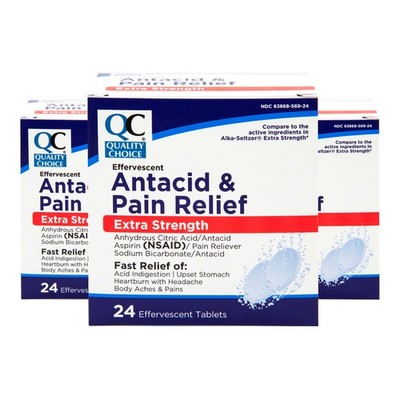 Quality Choice Extra Strength Effervescent Antacid Relief 24 Tablets 3PK