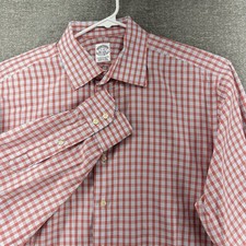 Brooks Brothers Vintage Long Sleeve Shirt Men Size 17-34 Red Check Button Up USA